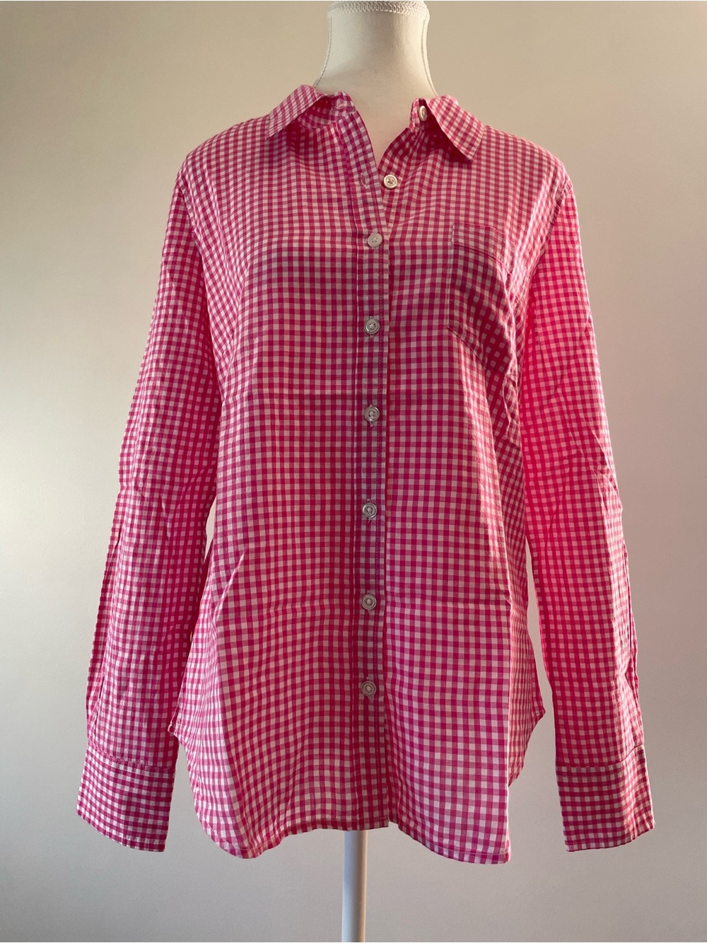 NEW Gingham Button-Up Shirt Pink White 100% Cotton Women’s Medium